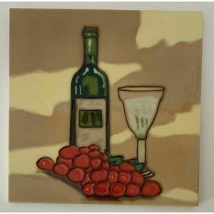 Wine Bottle Glass Grapes Decorative Ceramic Wall Art Tile 8x8 New
